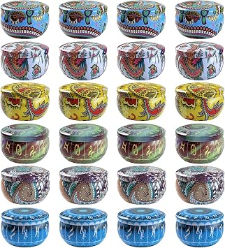 Phinicco 24 pcs 2.5oz Candle Tins Candle Making Jars Empty Candle Jars with Lids Candles Tin Candle Containers Small Candle Jars 6 Patterns