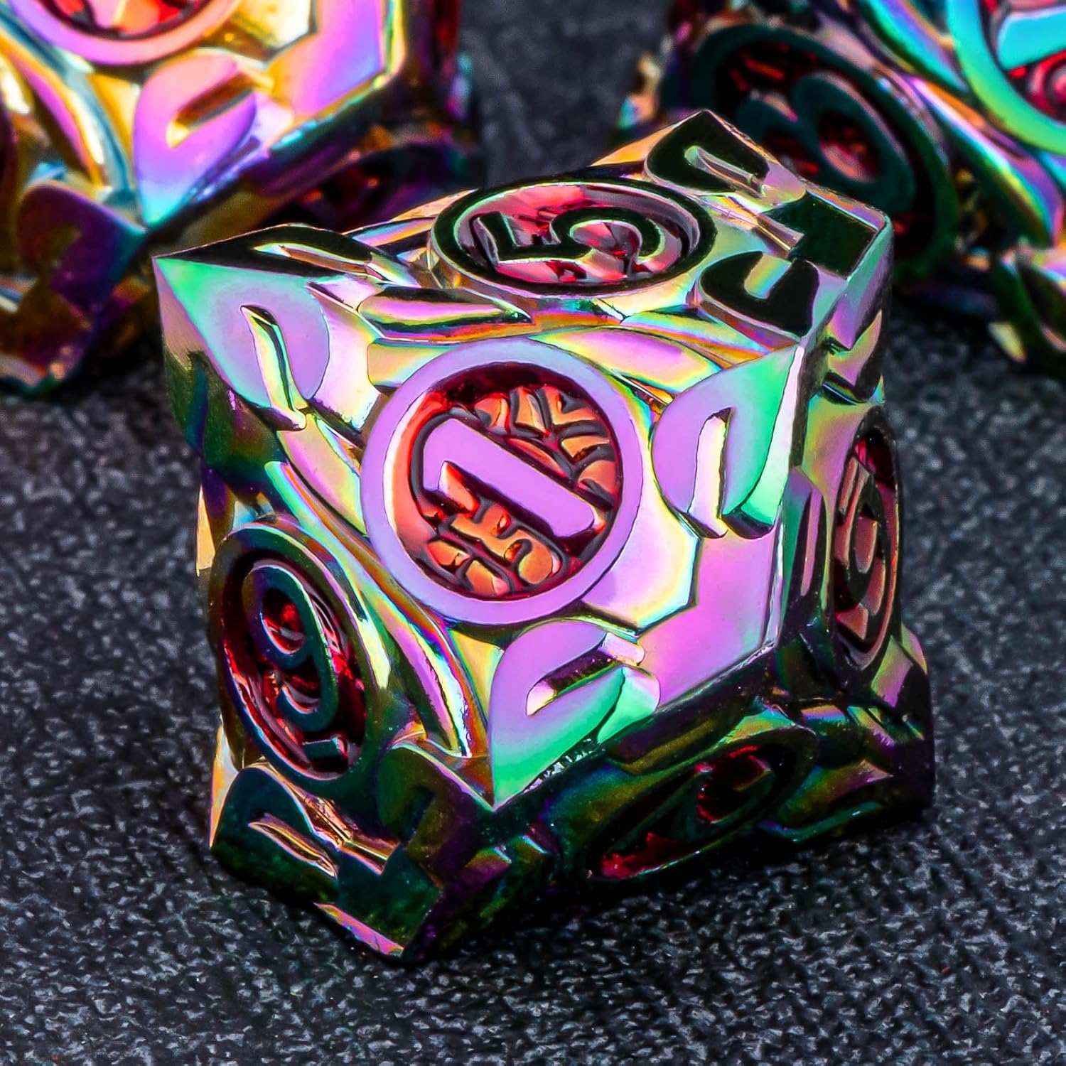 KERWELLSI Metal DND Dice Set D&D, 7Pcs Nature Vines Leaf Role Playing Dice with Gift Box, Rainbow Red Dungeons Dragons D and D Game Dice D20 D12 D10 D8 D6 D4