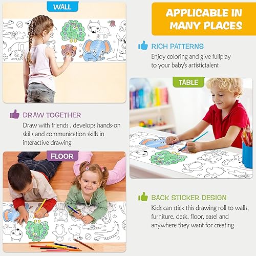 Miniatura 4 de 2 rollos de dibujo para niños rollo de papel para colorear para niños rollos de papel adhesivo de 118 x 118 pulgadas rollos de papel de dibujo con
