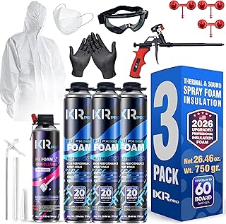 Spray Foam Insulation Kit (3 PK Kit-26.46oz) Expanding Sealant, Closed Cell Spray Foam Heat Acoustic Insulation, High Density, Cleaner, Gun