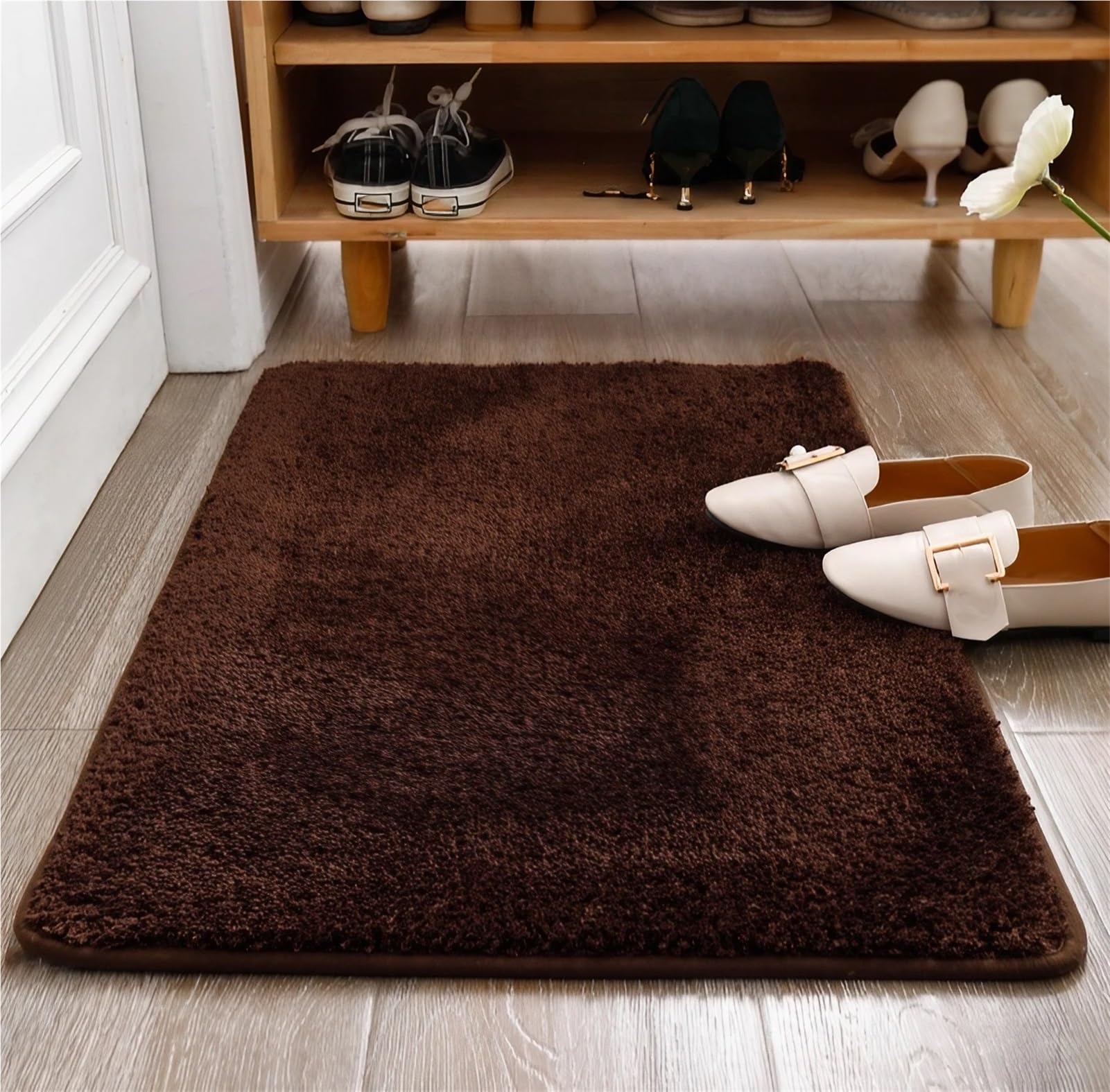 Wycieraczka wewnętrzna, antypoślizgowa, nadająca się do prania, kudłaty, miękki dywan do salonu, korytarza, chodnik i mata łazienkowa, elegancki design do wejścia przedniego/tylnego (brązowy, 60 x 200