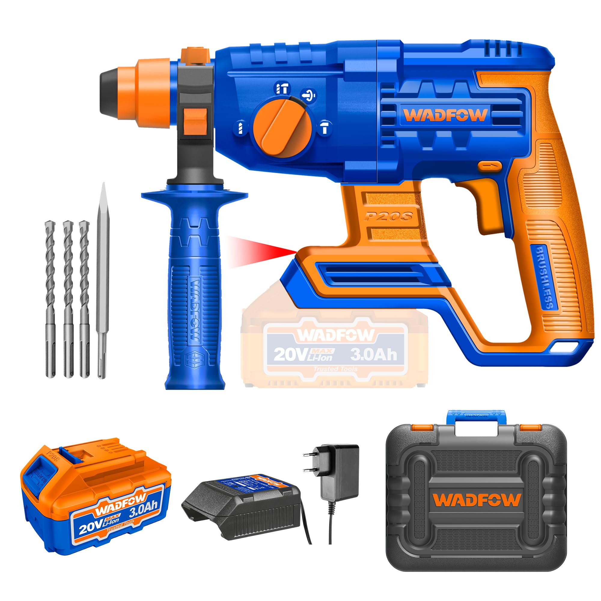 Wadfow Cordless Rotary Hammer,Brushless Motor, 4 Function, SDS Plus Chuck, 22mm Rotary Hammer with 3.0Ah Battery and Charger, 5400 BPM, 2J, 1100RPM, with 3 Drills and 1 Chisel (B0CYC81PV5) Amazon Price History, Amazon Price Tracker