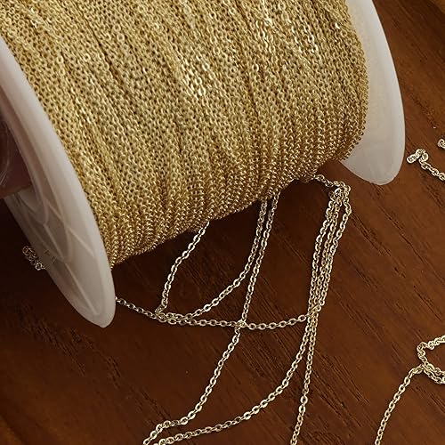 Miniatura 2 de Cadena de cable rellena de oro de 14 quilates de 6 pies para fabricación de joyas personalizadas, cadena de cable a granel sin terminar (0.039 in)