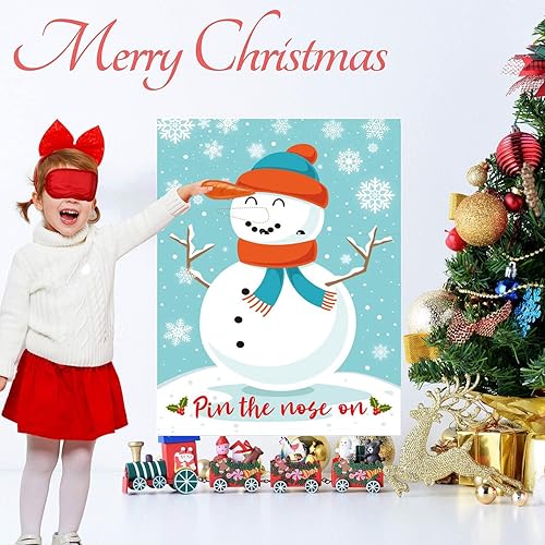 Miniatura 5 de Juegos de Navidad para niños con pin de nariz en muñeco de nieve de Navidad con 48 calcomanías y 2 vendas para la familia y adultos regalos de