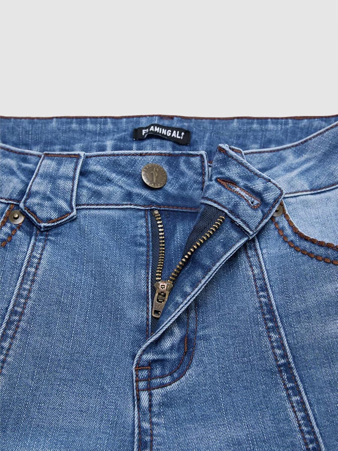 Flamingals Women's Skinny Jeans Butt Lifting Stretchy Mid Rise Tummy Control Wash Stitch Detail Denim Jeans