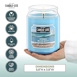 Candle-lite Scented Candles, Ocean Blue Mist, 18 oz Jar, Proudly Poured in The USA, Aromatherapy Candle, Single-Wick with 110 Hours of Burn Time, Perfect for Creating a Relaxing Ambiance