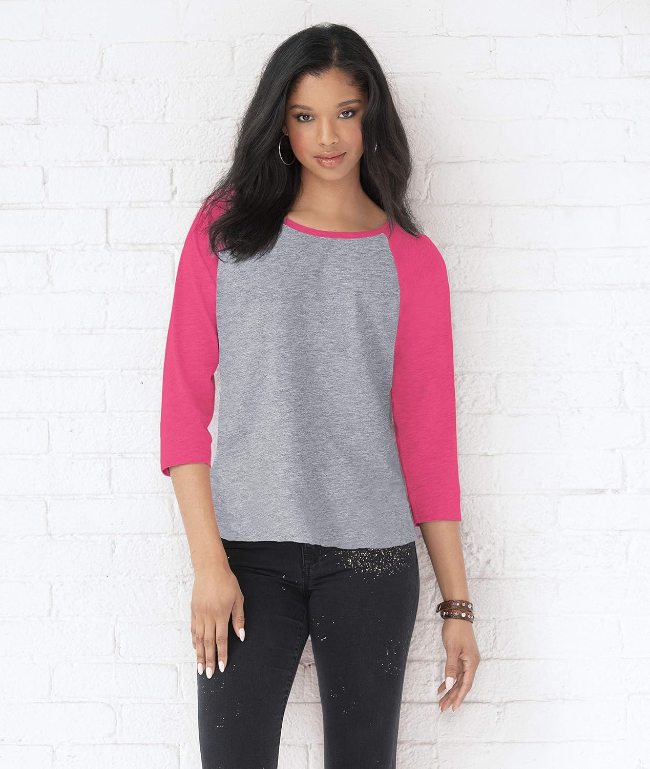 LAT Women Fine Jersey Raglan 3/4 Sleeve Baseball Tee (3530) - Image 3