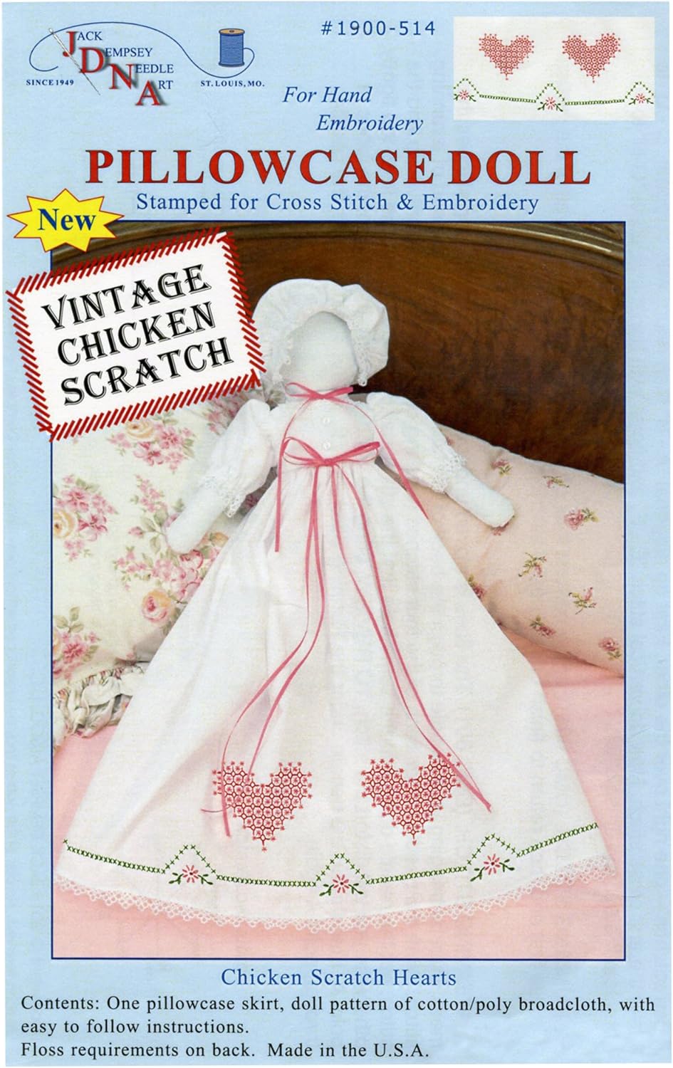 Jack Dempsey Stamped White Pillowcase Doll Kit, Chicken