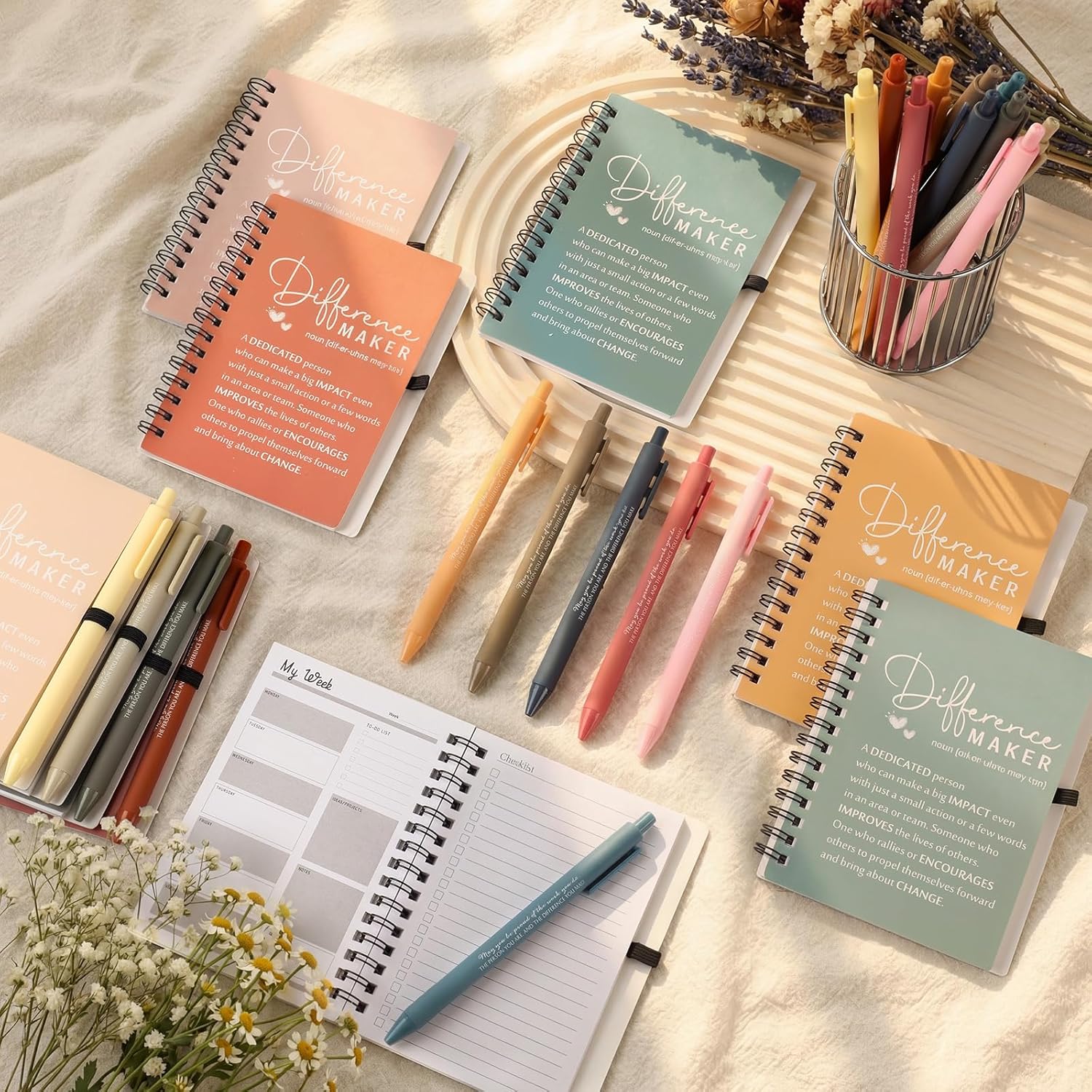 Tellingyou 20 Sets Difference Maker Employee Appreciation Gift for Coworkers to Do List Notebooks with Ballpoint Pens Note Pads Journal for Nurse Staff Team Graduation Teacher (Bright Morandi Colors)