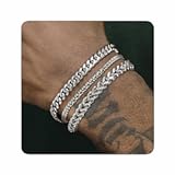 DAYANEY 3 PCS Mens Bracelet Silver Bracelets for Men Set Waterproof Stainless Steel Men Jewelry&comma; Adjustable Cuban Chain Bracelet for Boy Boyfriend as Halloween Gifts&comma; Dad and Son Pulseras Para Hombres