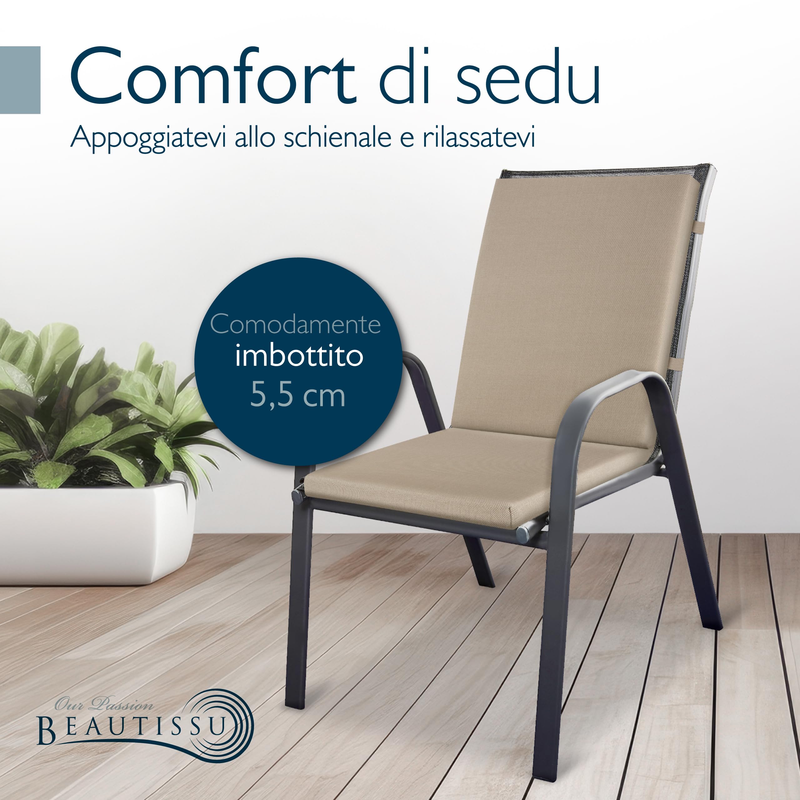 Beautissu Premium Cuscino Sedia Giardino Schienale Basso Impermeabili Sedie