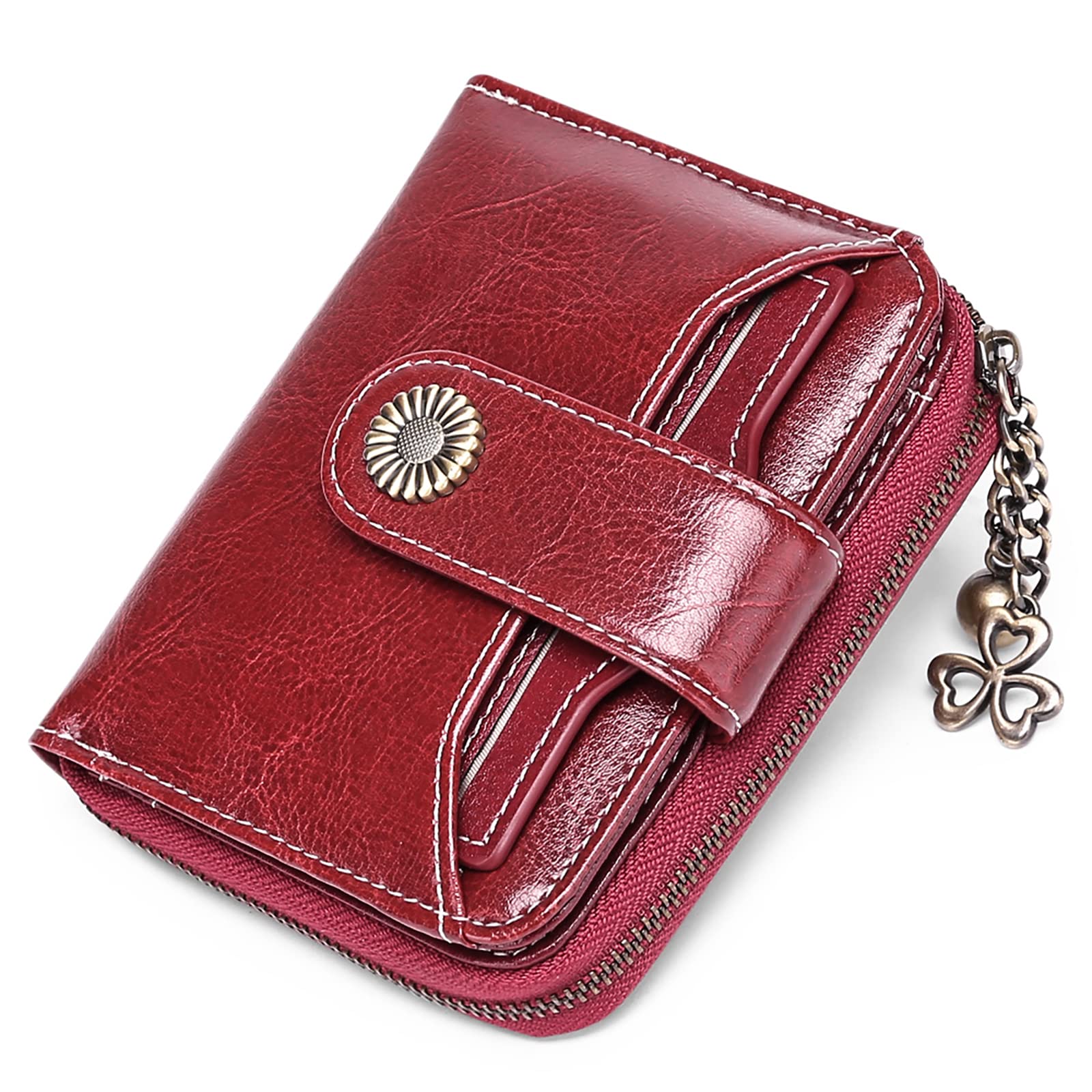 GOIACII RFID Women's Wallet Cute Small Credit Card Holder Ladies Coin Pouch Leather Wine Red