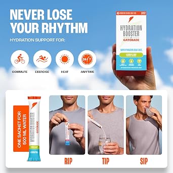 Hydration Booster by Gatorade Carbohydrate-Electrolyte Sachets - Hydration Powder Drink Mix with Carbohydrates, Electrolytes and B Vitamins 24 Servings (Pack of 2) (Lemon Lime)