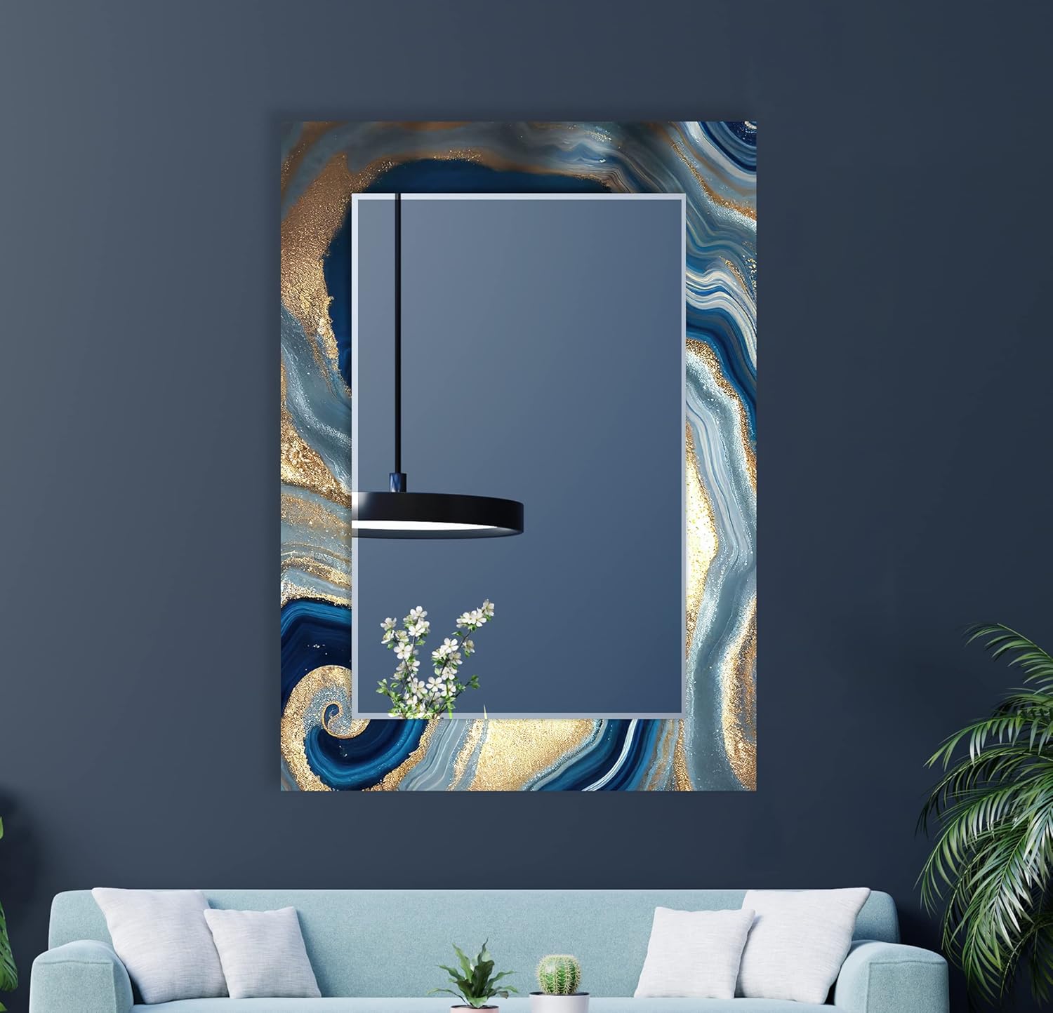 24x35.5''(Vertical) Rectangular Beveled Wall Mirror on Abstract Printed Bathroom Vanity, Ready to Hang Wall Decor for Bedroom Hallway