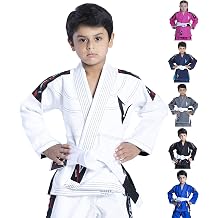 Kids Brazilian Jiu Jitsu BJJ Gi with Free White Belt 100% Cotton Pearl Weave Woven Kimono Ultra Light Pre Shrunk