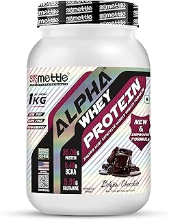 getmymettle Alpha Whey Protein Powder, Belgian Chocolate (1kg / 2.2lbs) 35.06g Protein Per Serving High Protein for Muscle Growth & Recovery Fast Absorption Gym Nutrition