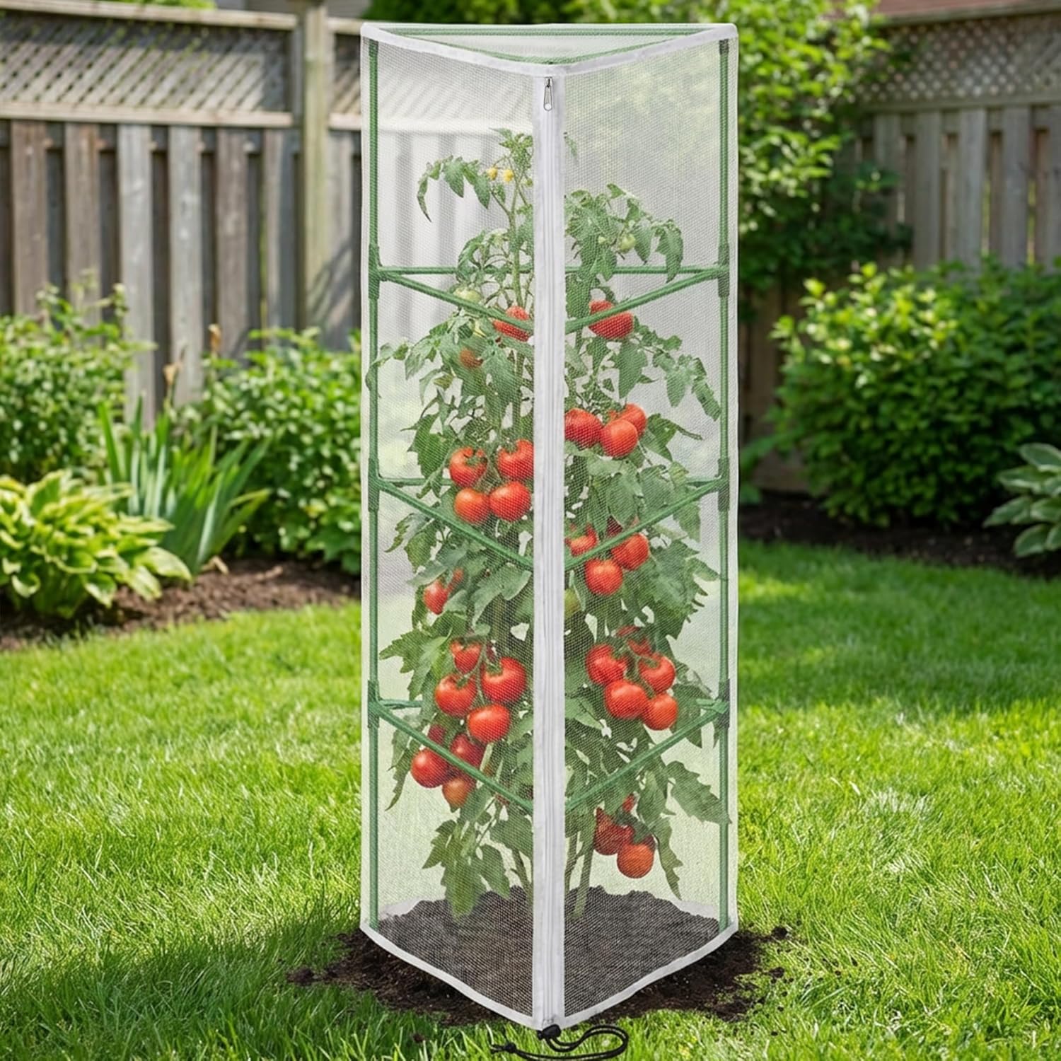 4 Pcs Garden Bird Netting for Triangle Plant Cage, 59" x 20" x 20" Tomato Cage Garden Net Cover with Zipper, Tomato Trellis Insect Bird Barrier Protection Mesh for Vertical Climbing Plant Vegetable