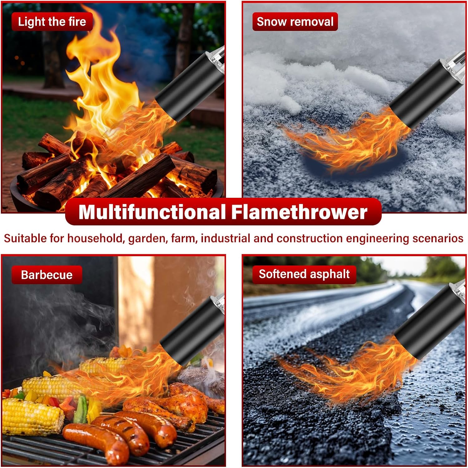 Propane Torch Kit Heavy Duty Weed Burner, Self-Igniting Flame Thrower with 10-ft Hose for Garden Weed, Roof Asphalt Work, Snow &Ice Removal