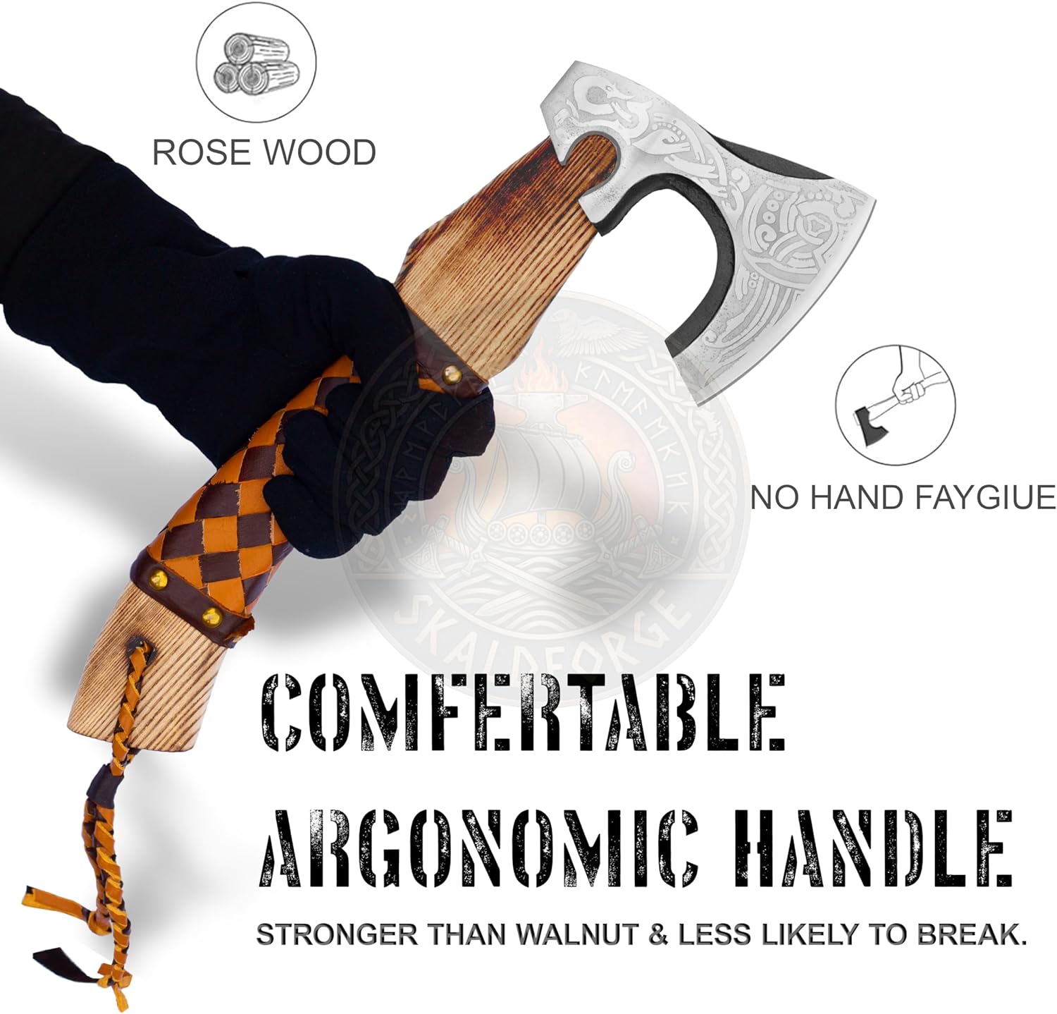 Custom Forged Carbon Steel Viking Style Bearded Axe - Real Hatchet, Throwing & Camping Axe with Leather Wrap Best Gift for Anniversary, Valentine's Day, Birthday with Leather Sheath
