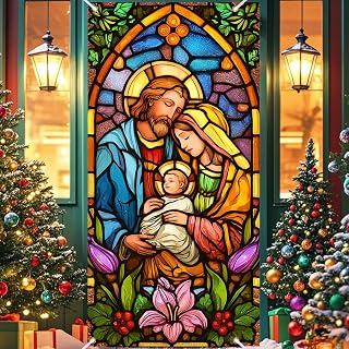 Stained-glass-style Holy Family door cover