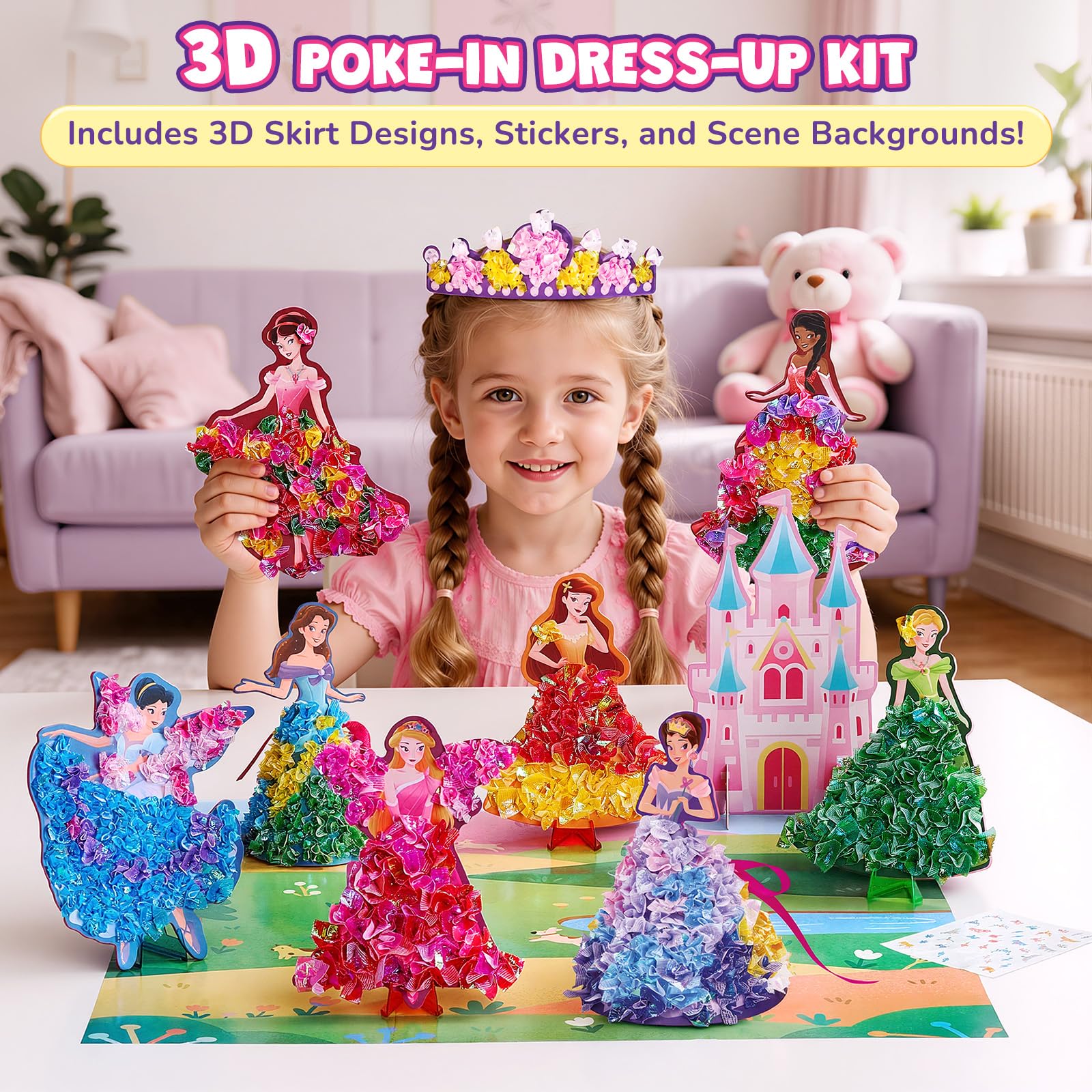 Amazon.com: Poke-in Craft Kit for Girls, 3D Castle Princess Dress Up DIY  Set with Fairy Tale Castle Scene, Paper Craft Kits, Mess-Free Creative  Activity, Arts and Crafts & Birthday Gift for Girls