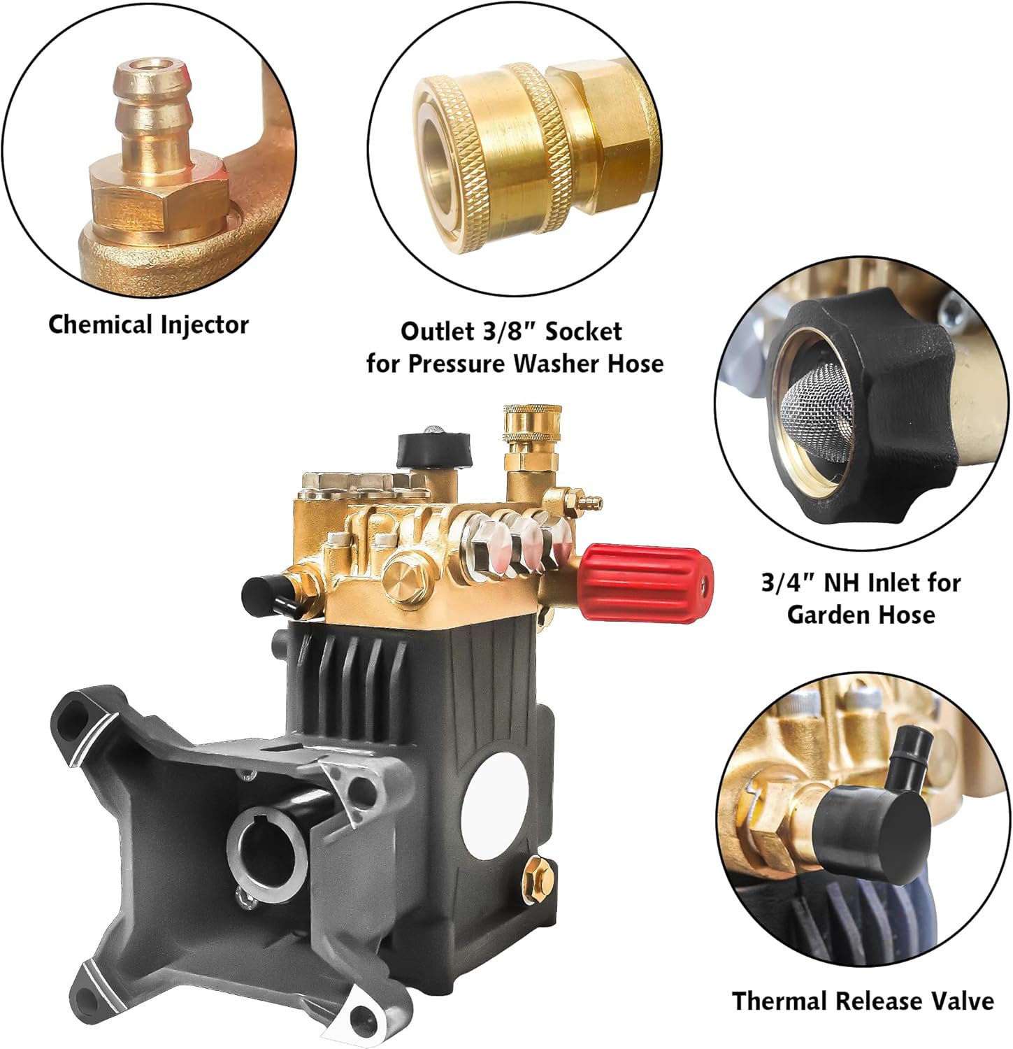 Horizontal Triplex Pressure Washer Pump1 Shaft Max 4400 PSI 4.0 GPM, Triplex Plunger Pressure Washer Pump 3100-4400 PSI Power Washer Pumps Replacement Kit, Parts Washer Pump