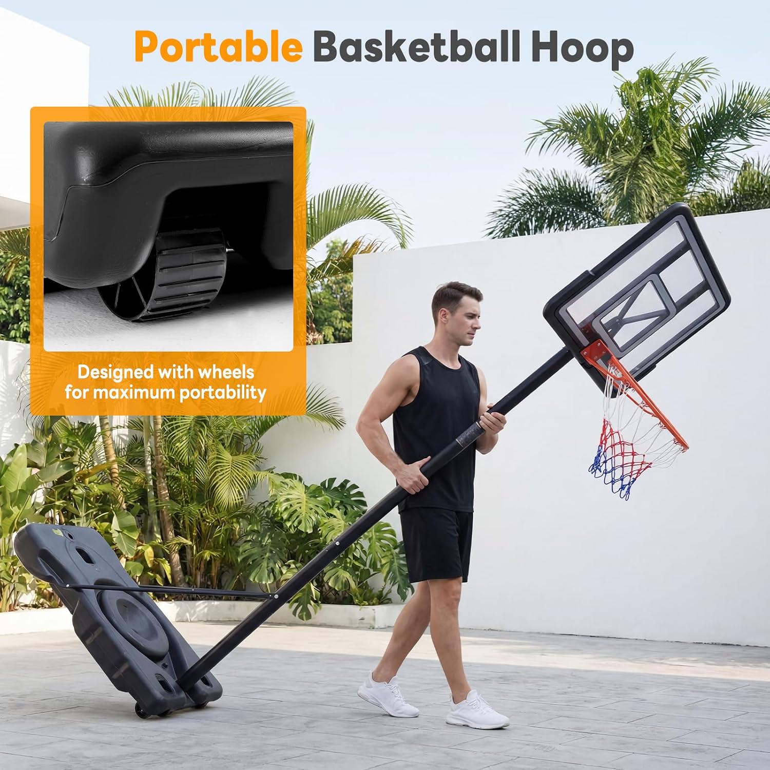 NEWBULIG Portable Basketball Hoop Outdoor – Adjustable Kids & Adult Basketball Goal System with Shatterproof Backboard, Shock-Absorb Rim, Fillable Base & Wheels for Pool, Backyard, Driveway