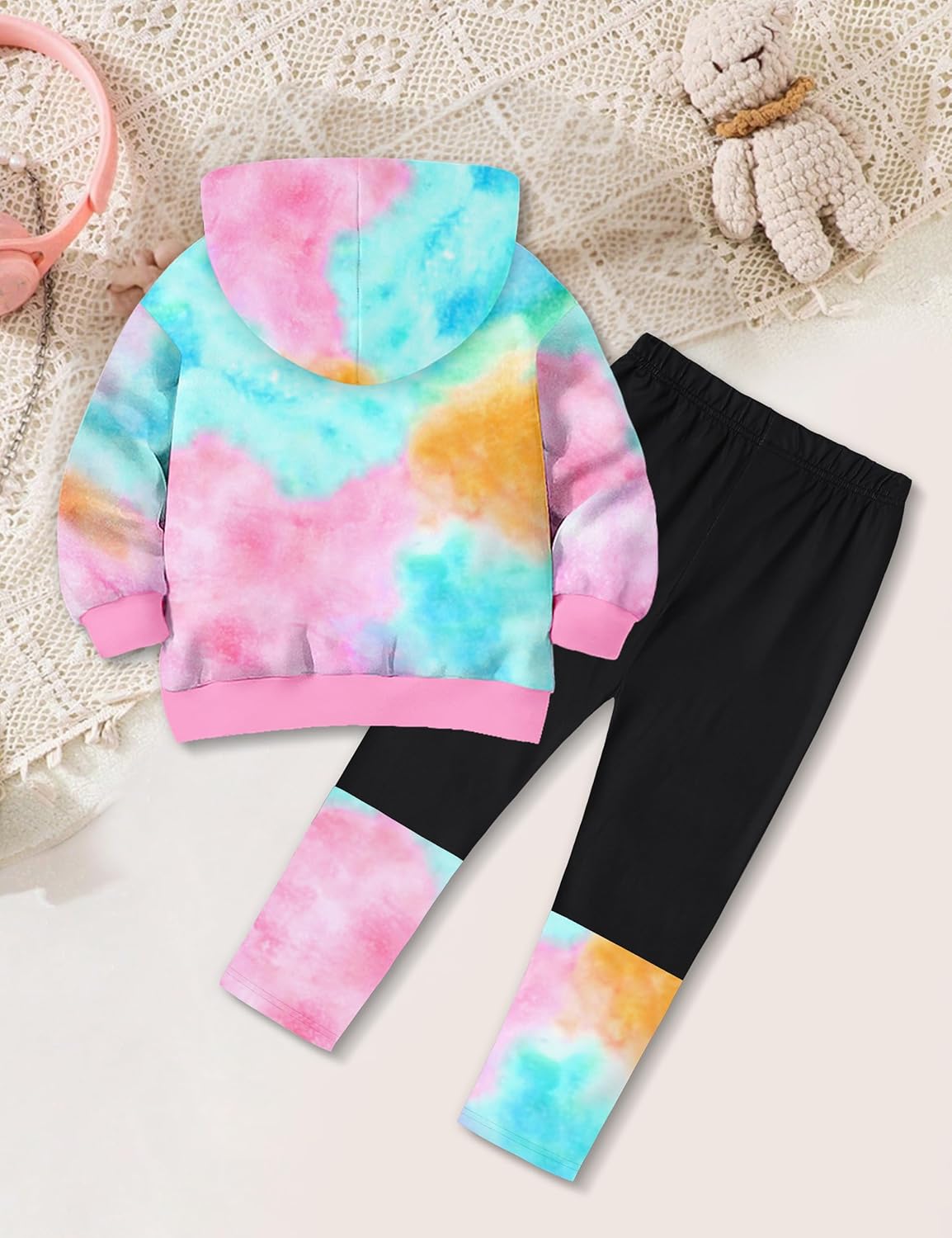 Baby Girl Clothes Long Sleeve Toddler Girls Clothes Tie-Dye Hoodie and Girls Leggings 2 Piece Fall Outfits 12M-4Y Tie-dye Blue Pink 12-18 Months image 5 of 6 B0FDKLVK4R