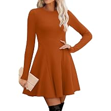 OFEEFAN Sweater Dress for Women Fall 2026 Long Sleeve Crew Neck Ribbed Knit Fit and Flare A-Line Dresses