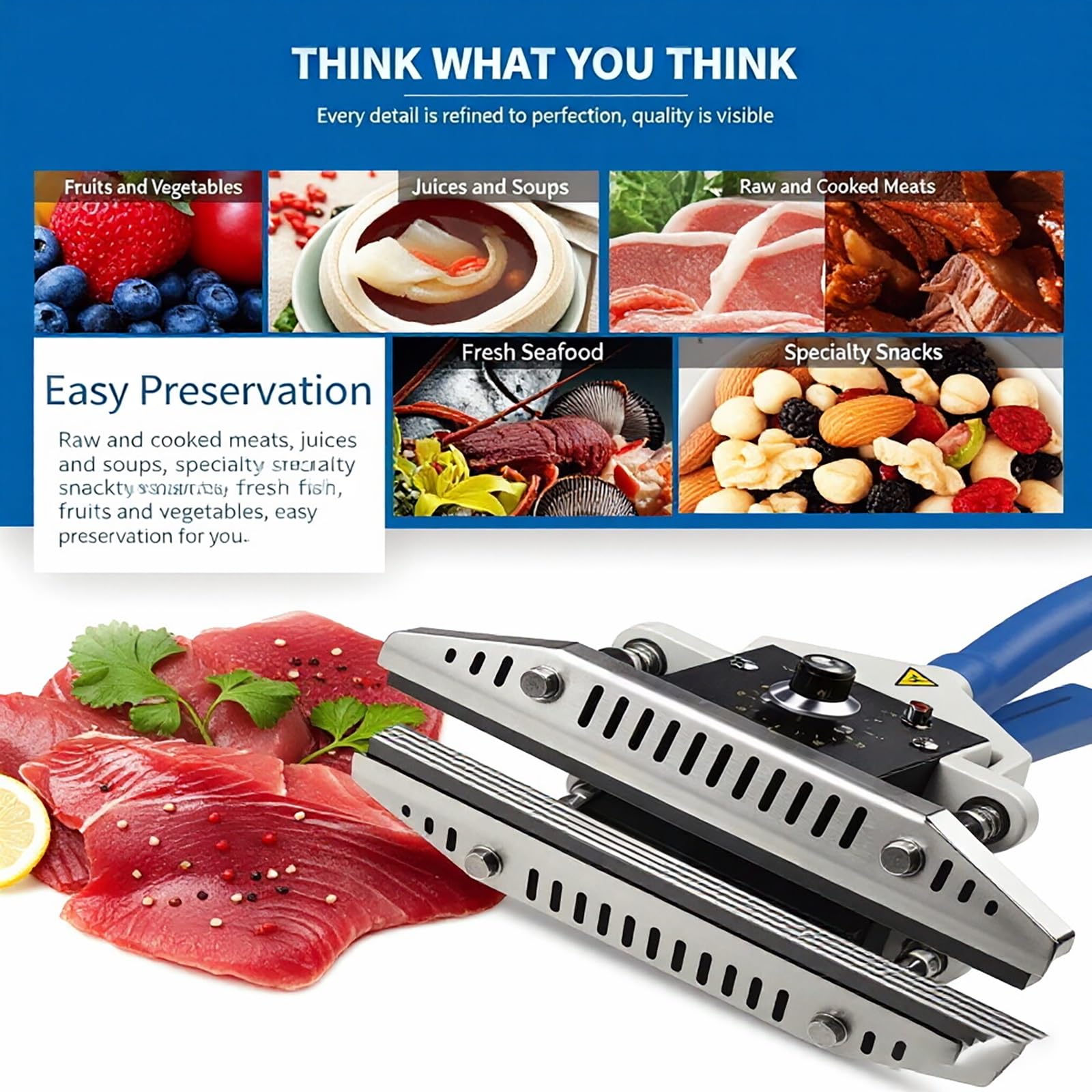 Sellador térmico manual, máquina de sellado térmico de mano de 300 W con ajustable de 0 a 300 °C para película compuesta y bolsas de papel kraft, herramienta de crimpado portátil para embalaje