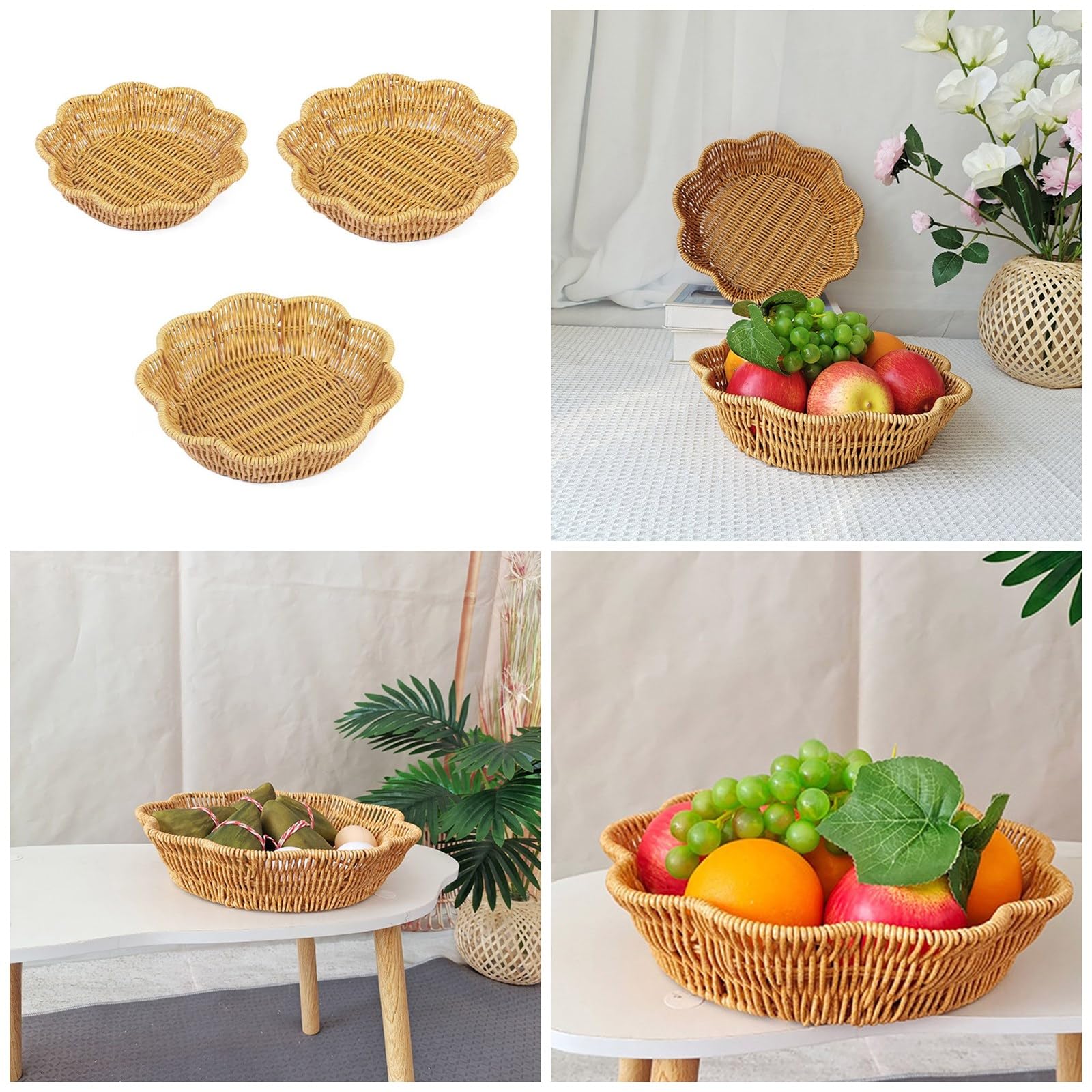 Wicker Like Bread Basket Imitation Woven Fruit Tray Handmade Flower Food Vegetable Basket For Kitchen And Restaurant