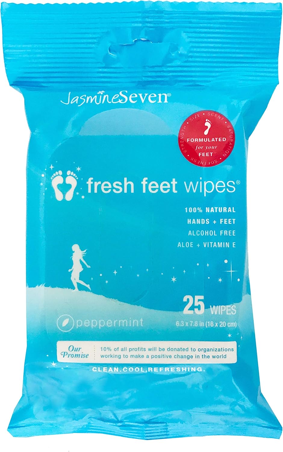 JasmineSeven Fresh Feet Wipes Peppermint Pack of 25