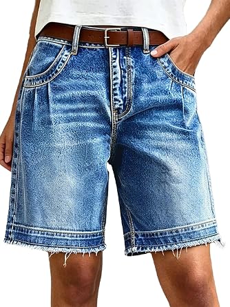 Flamingals High Waist Bermuda Denim Shorts for Women