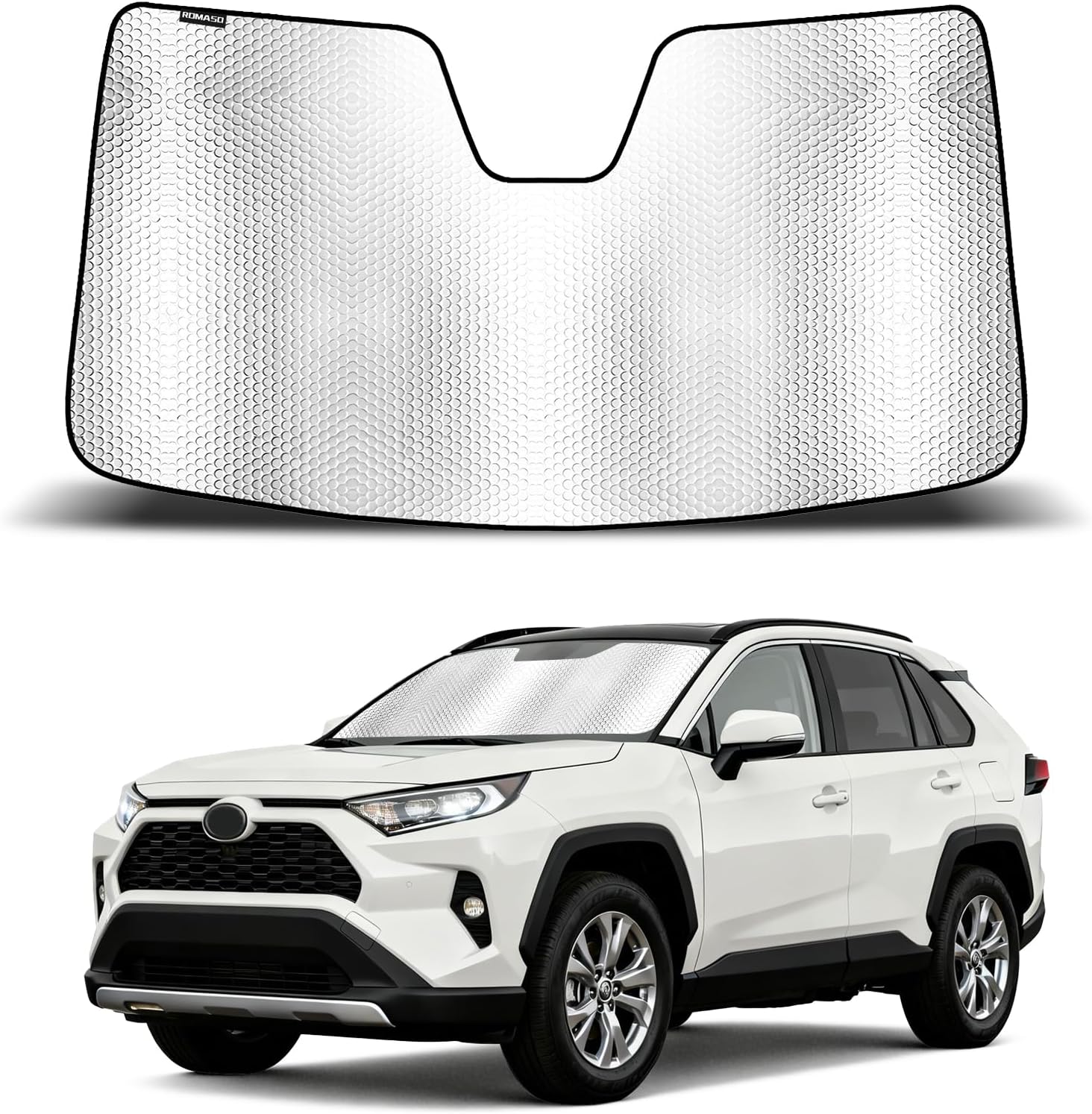 Car Windshield Sunshade Compatible with Toyota RAV4 (2019-2025) Custom Windshield Cover Shade for RAV4 Heavy Duty Foldable Sun Shade Reflective Aluminum Film Block UV Rays