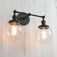Vista 1 de PERMO Apliques de pared doble vintage industriales antiguos con 2 luces con doble cúpula de vidrio transparente claro de 5.9" redonda (Negro)