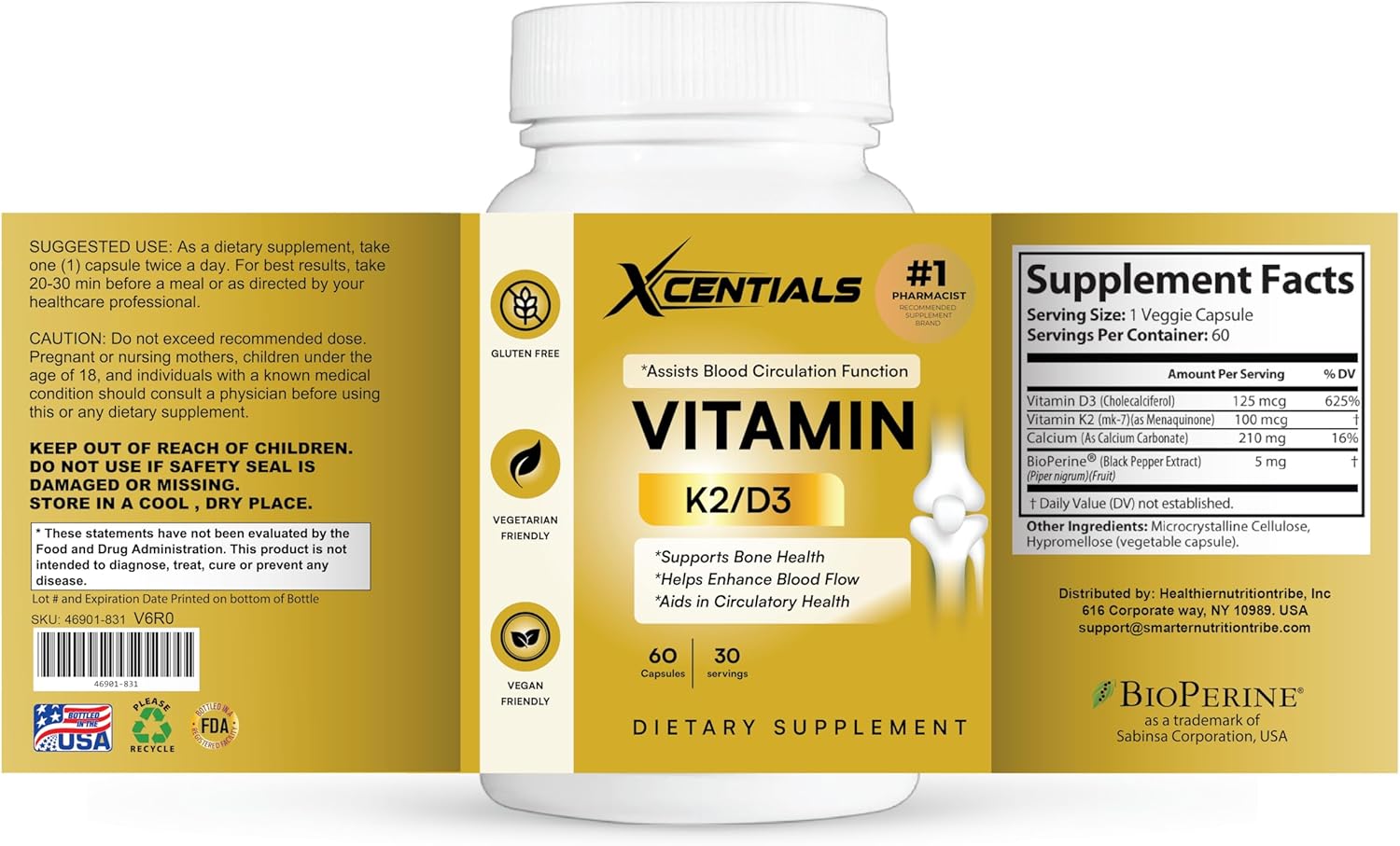 Vitamin D3 K2 Supplement | Bone, Heart & Immune Support | High Absorption, Non-GMO, Gluten-Free | 60 Vegan Capsules