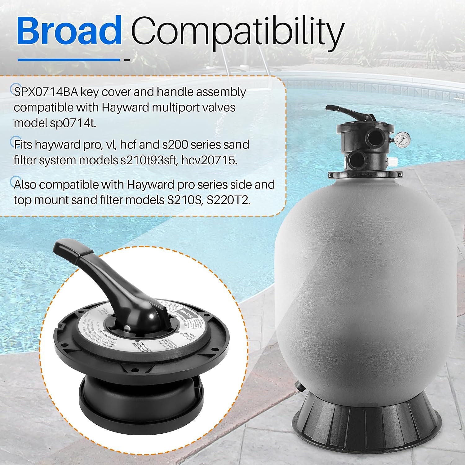 Condition photo showing New/Like New for spx0714ba key cover and handle assembly fit for hayward sp0714t multiport valves and sand systems, replacement for hayward pro sand filter models s210s, s220t2