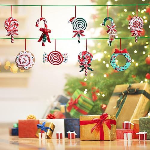 Miniatura 7 de 9 adornos de piruleta de Navidad, adornos de arcilla polimérica de caramelos de Navidad, decoración de Navidad, decoración colgante de bastón de
