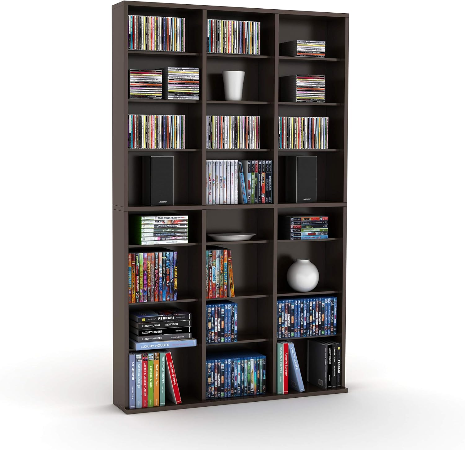Atlantic Oskar Adjustable Media Cabinet - Holds 756 CDs, 360 DVDs or 414 Blu-Rays/Games, 21 Adjustable and 6 Fixed Shelves PN in Espresso : Home & Kitchen