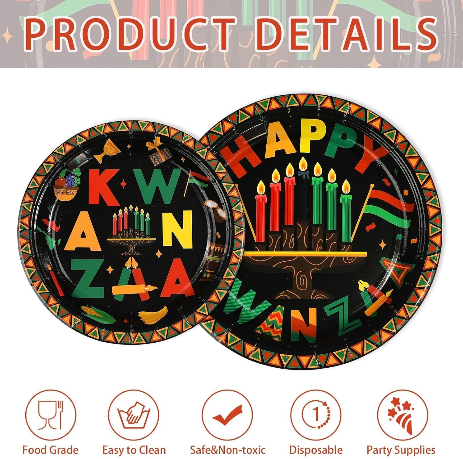 200 Pcs Kwanzaa Party Decorations Africans American Traditional Festival Paper Plates and Napkins Happy Kwanzaa Tableware Set for African Heritage Holiday Party Decorations Serves 50