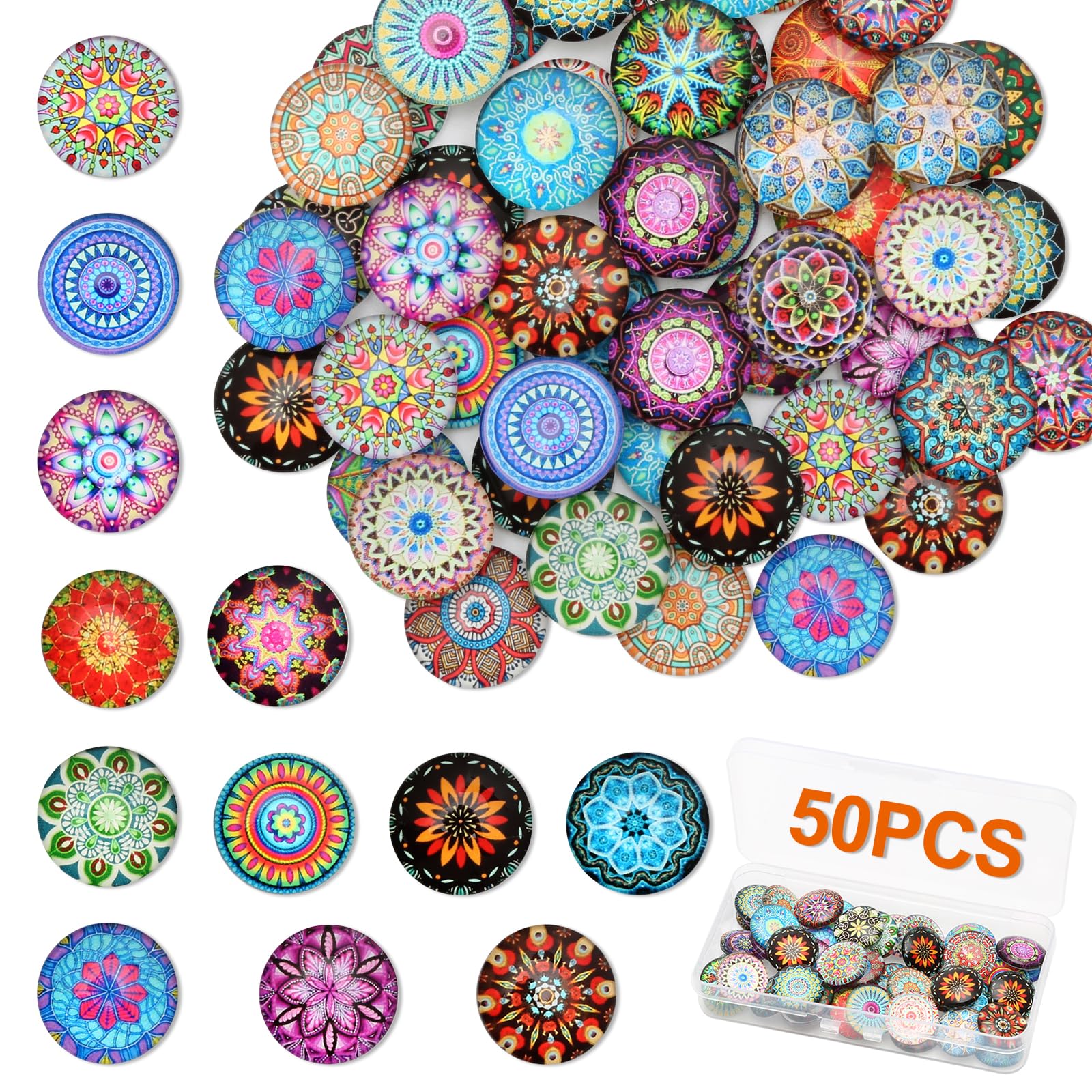50 Pcs Cabochons 20mm for Crafting Flat Back, Glass Cabochons with Colorful Patterns, Assorted Muggle Stones Cabochons for Crafting Decorative