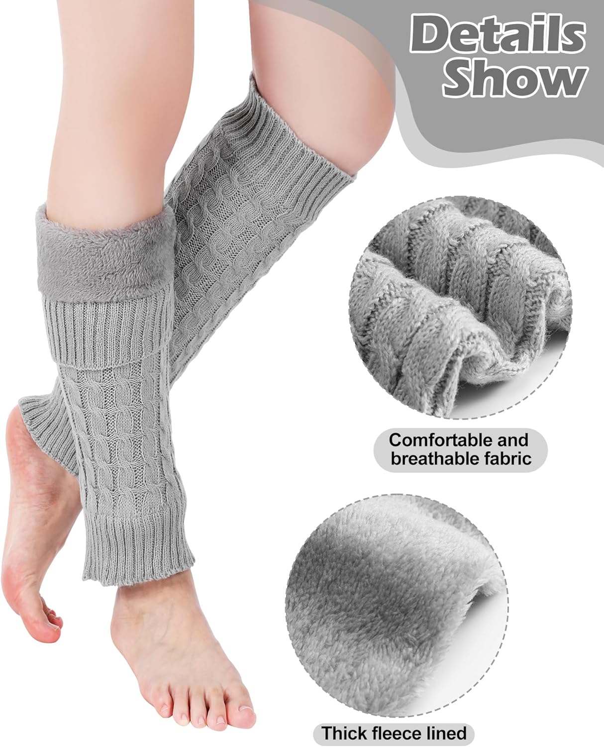 Chuarry 4 Pairs Women's Fleece Lined Leg Warmers Fuzzy Knit Double Layer Leg Warmer Long Boot Socks for Skating Daily Wear - Image 4