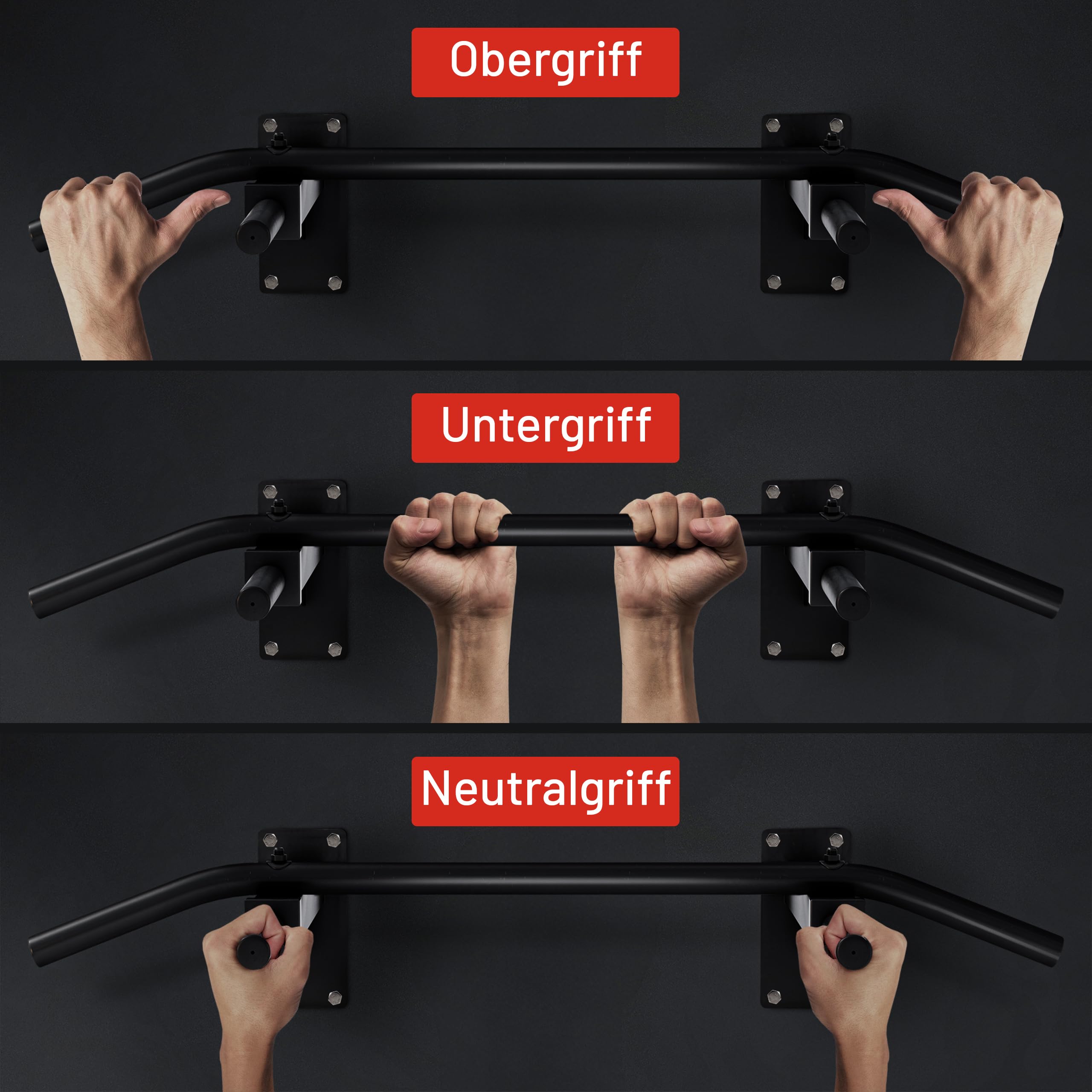GORILLA SPORTS® Barra per Trazioni – per Parete, a Muro, Antiscivolo, con/senza Banda Resistenza, Max 350kg, Acciaio, Nero/Bianco – Pull Up Bar, Sbarra di Sollevamento, Multifunzione, Fasce Elastiche