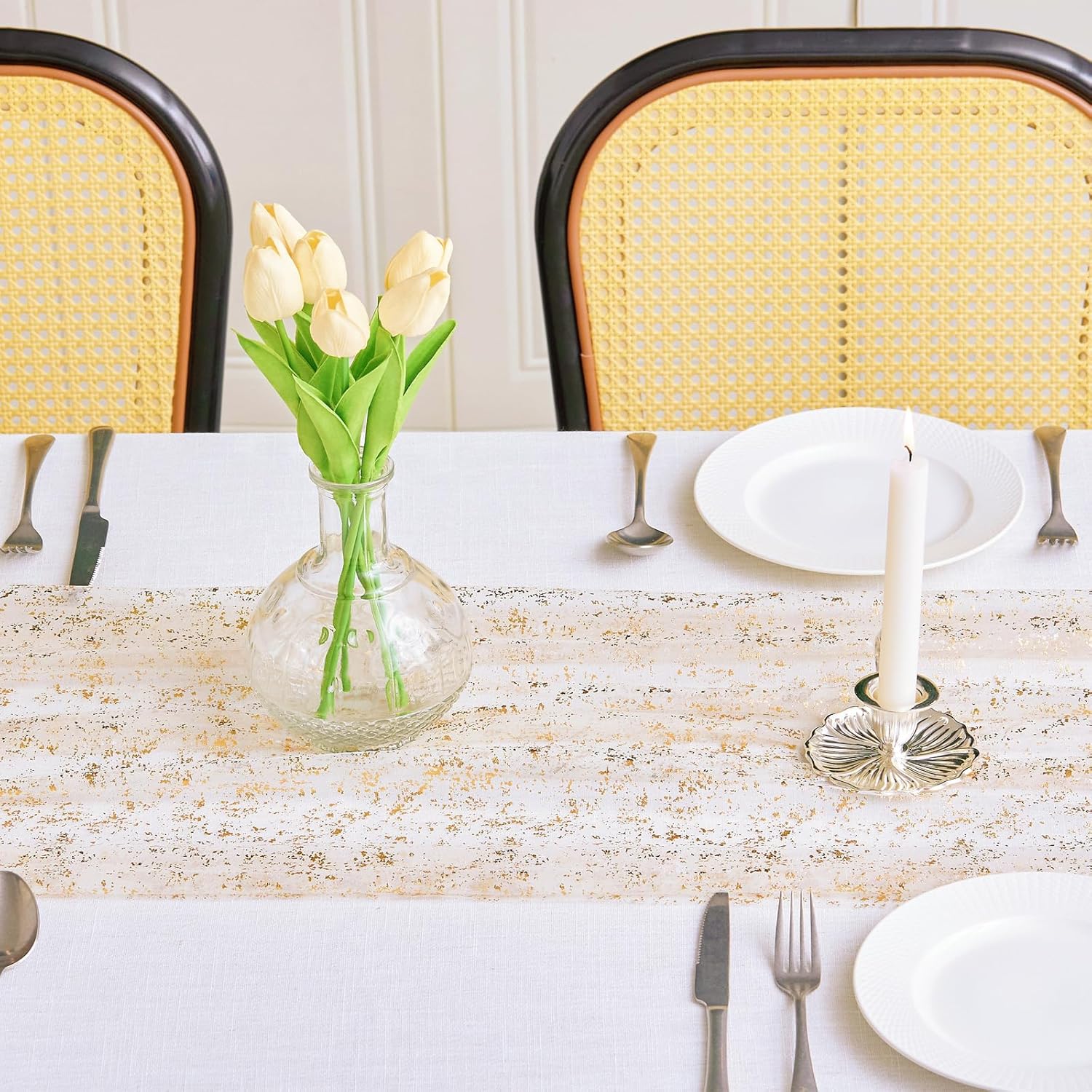 8 Packs Gold Table Runners 10 Ft, Sheer Cheese Cloth Tulle Birthday Decorations, Gold Foil Sequin Table Decoration Centerpiece for Party Birthday Wedding Anniversary Christmas
