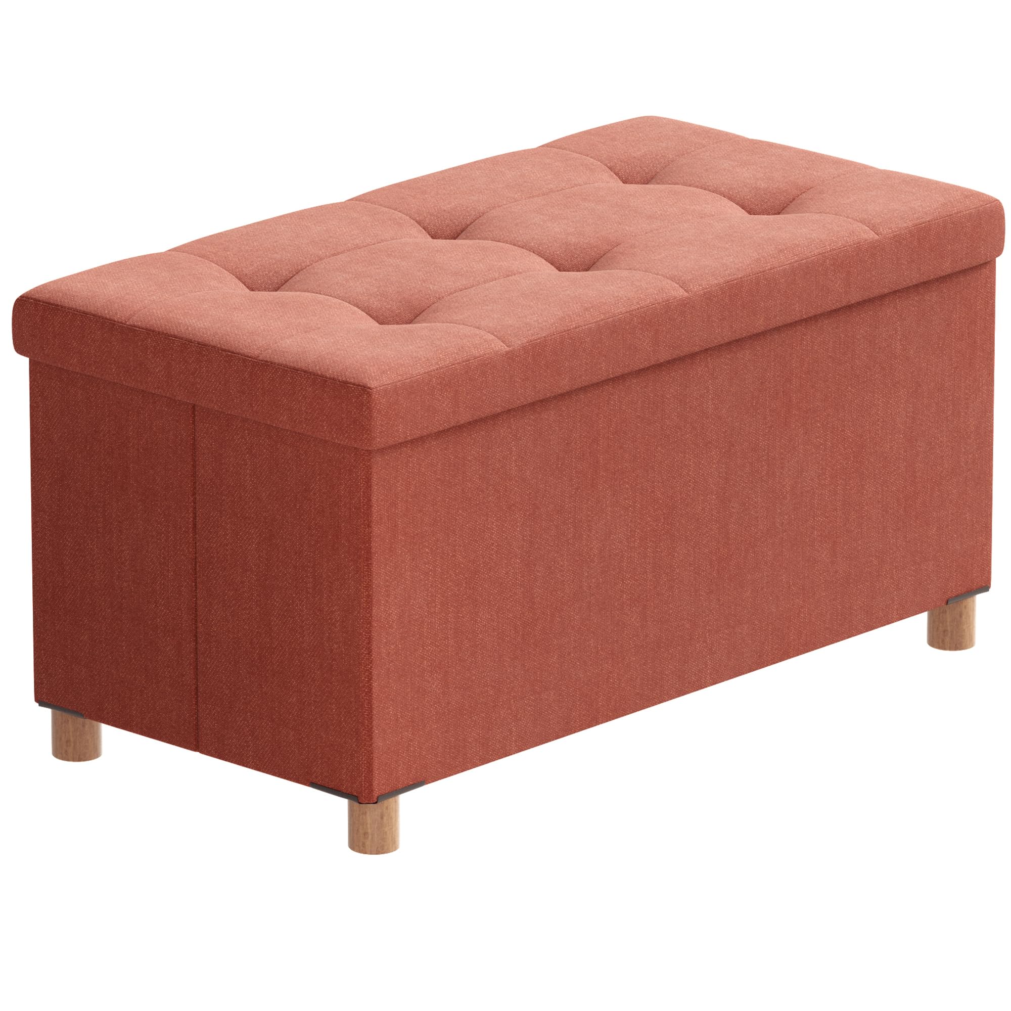 BRIAN & DANY 30 Inches Folding Storage Ottoman Bench, Ottoman with Storage Bench for Bedroom, Living Room, Entryway, Foot Rest with Legs, Orange