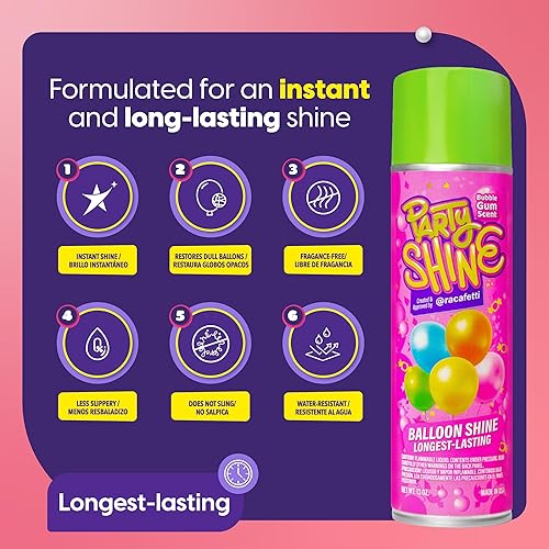 Miniatura 3 de Party Shine - Aerosol de silicona para globos de látex, aroma dulce de chicle, impermeable, fórmula antideslizante, brillo de globo, perfecto para