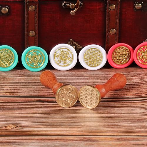 Miniatura 3 de Kit de sellos de cera de 18 piezas geometría sagrada juego de sellos de cera que incluye un pequeño mini joyero de cofre del tesoro 2 cabezales de