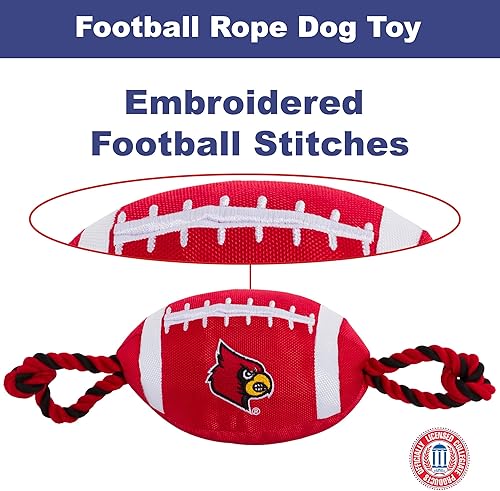 Miniatura 6 de Pets First NCAA Louisville Cardinals - Juguete de fútbol para perro, materiales de nailon de alta calidad, cuerdas de tracción fuertes, chirriador