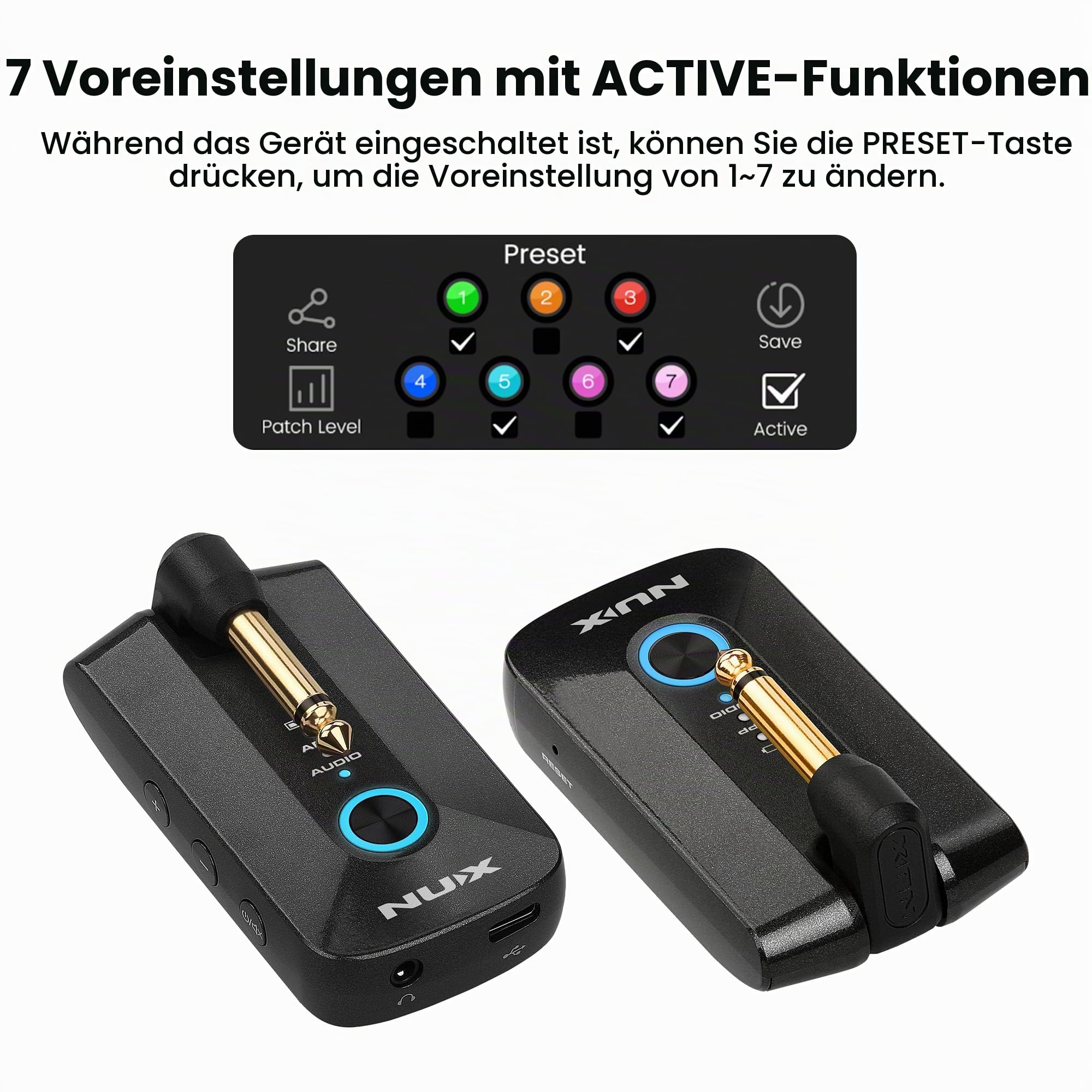 NUX MP-3 Mighty Plug Pro Gitarren-Kopfhörerverstärker mit Effekten und IR/Amp-Modellen