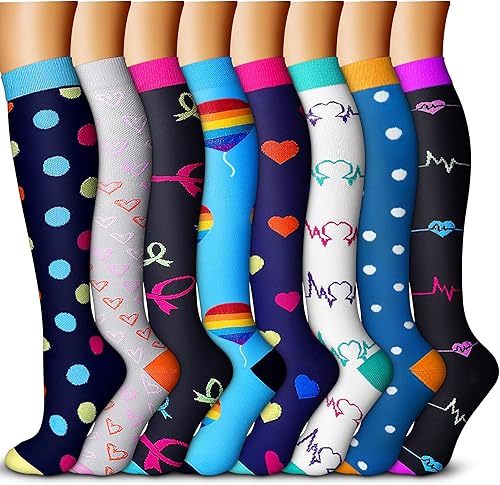 QUXIANG - Calcetines de compresión de cobre para mujeres y hombres (8 pares), lo mejor para correr, ciclismo, atletismo, 15-20 mm Hg